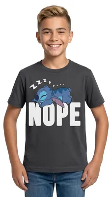 Produktbild von Lilo & Stitch | Schlafender Stitch Nope Teenager T-Shirt, 134/146 (9-11 Jahre), Dunkelgrau