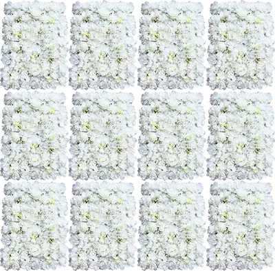 Image de 12 pièces de soie artificielle plastique fleurs en soie mur de fleurs plantes de fond bricolage décor mural 40*60cm (blanc)
