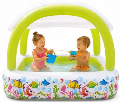 Zdjęcie produktu dla Basen Dla Dzieci Z Daszkiem 143x143 Brodzik Ogrodowy UV Plac Zabaw