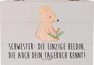Produktbild von Mr. & Mrs. Panda Kiste Schwester Heldin 22 x 15 cm - Grau Pastell - Geschenk, Erinnerungsbox, Familie, Liebe, Box, holzschatulle, gemeinsame Geheimnisse, Familiengeschenk