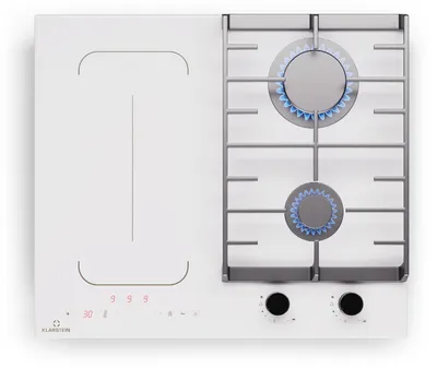 Produktbild von Klarstein MultiChef 4 Induktionskochfeld Mit Gaskochfeld - 2 Gas- & 2 Induktionszonen, Flexzone, Schieberegler, Stop&Go, Timer, 7 Kw, Weiß, 58,5 Cm Design