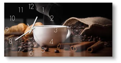 Produktbild von DEQORI Glasuhr 60x30 cm Zahlen 'Sinnesfreude Kaffee' Wanduhr Glas Uhr Design leise Küchenuhr