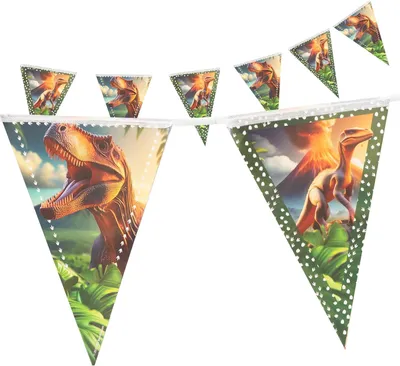 Produktbild von Dino Wimpelkette 4–5 m – realistische Dinosaurier Deko für Kindergeburtstag