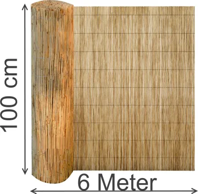 A rolled-up reed mat is shown, with dimensions indicated by text.