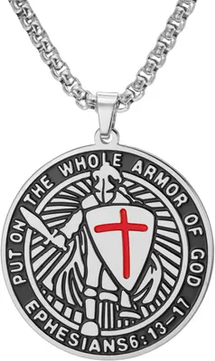 Productafbeelding van Kruisbedel ketting, roestvrij staal, religieus amulet, beschermingssymbool, Efeziërs 6:16-17