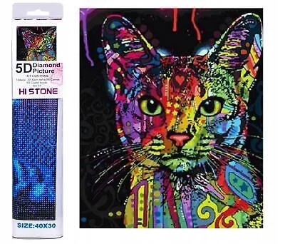Produktbild von 40x30 Diamanten Malerei Zum Selbermachen DIY Diamond Painting Farbige Katze