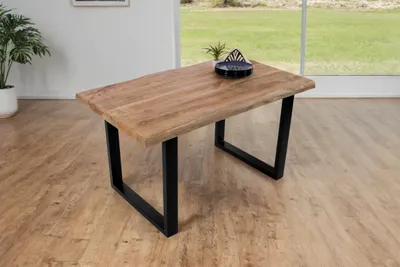Produktbild von Esstisch Cali | 120 x 80 cm | Mangoholz | Farbe: Natur/rau | U-Gestell Metall Schwarz | Massivholz mit echter Baumkante | pflegeleichter Baumkantentisch/Esszimmertisch
