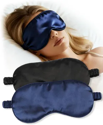 Imagen del producto de 2 antifaces para dormir de seda, que bloquean la luz, ajustables, en color y azul marino, ideales para viajes