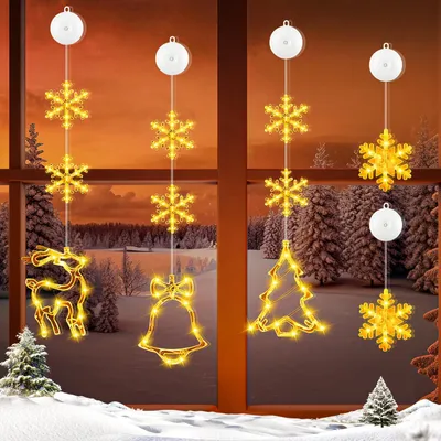 Weihnachts-Fensterbeleuchtung, 5 LED-Motive, warmweiß, Batteriebetrieb