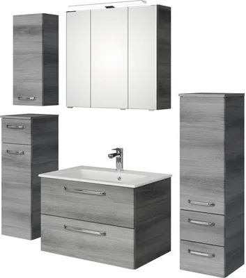 Produktbild von Badmöbel-Set Pelipal Kumba BxHxT 137 x 200 x 50 cm Frontfarbe graphit struktur quer 5-teilig und mehr mit Mineralguss-Wa
