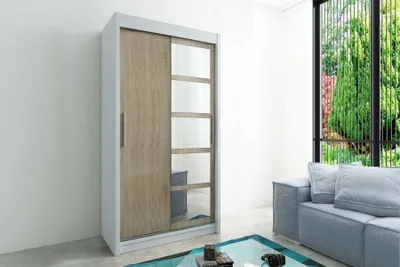 Produktbild von MINIO Kleiderschränk 100 cm ROMA 1 Weiß / Sonoma Eiche
