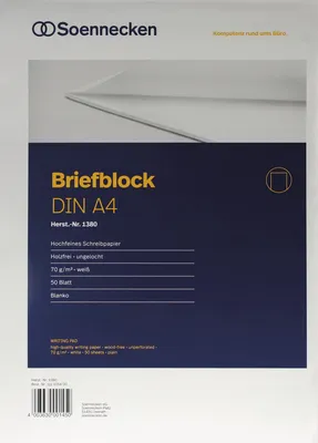 Produktbild von Soennecken Briefblock 1380 DIN A4 70g holzfrei 50blatt blanko weiß