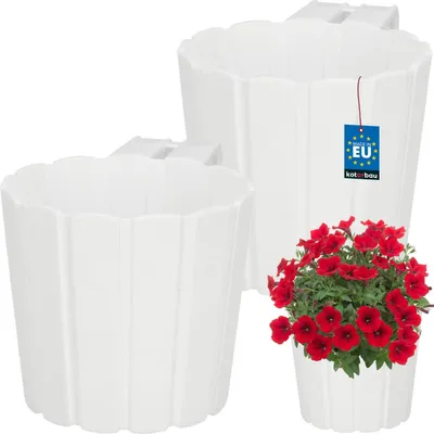 Immagine prodotto di KOTARBAU® Set di 2 vasi da fiori Vaso sospeso ⌀ 15 cm H: 13 cm Vaso bianco Vaso in plastica Grande fioriera da esterno Ringhiera per balcone Vaso sospeso per balcone