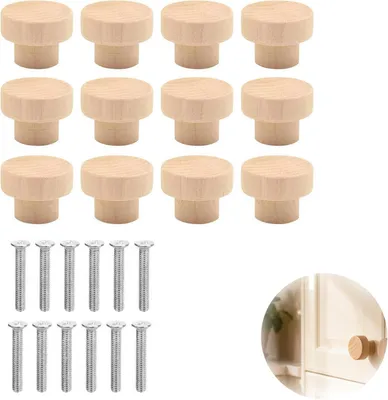 Obrázok produktu pre Nábytkové úchytky 12 ks, okrúhle, drevo, pre skrine