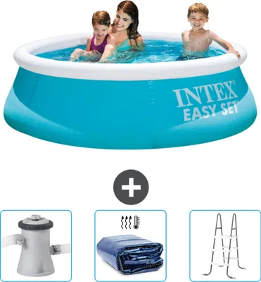 Immagine prodotto di Piscina gonfiabile rotonda Easy Set Intex – 183 x 51 cm – Blu – Incluso nella confezione Pompa filtro per piscina - Tenda parasole - Scaletta