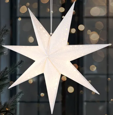 Image de BRUBAKER Étoile de Noël 3D à suspendre - Étoile de papier LED avec minuterie - 60 cm Étoile de l'Avent à piles, Blanc