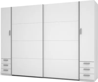 Obrázek produktu pro Velká šatní skříň 270 cm se šuplíky GIRADOT - bílá / stříbrné úchyty