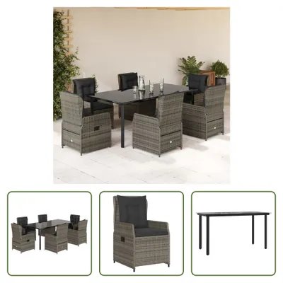 Produktbild von The Living Store 7-tlg. Garten-Essgruppe mit Kissen Grau Poly Rattan