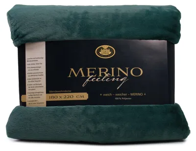 Produktbild von GÖZZE Merino Wendewohndecke flauschige wärmende Mikrofaser-Wendedecke in Merino-Feeling Qualität Dunkelgrün 180 x 220 cm