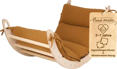 Produktbild von WoodsCraft - Kletterbogen mit Hypoallergen Kissen - Holz Klettergerüst Indoor - Holzwippe, Bogenwippe, Wippe - Montessori Kletterspielzeug