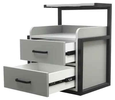 Produktbild von Wandhängender Friseurschrank - Salon Wandschrank - 2 Schubladen - Holz - Tragkraft 50 kg - 40x30x48 cm - Grau