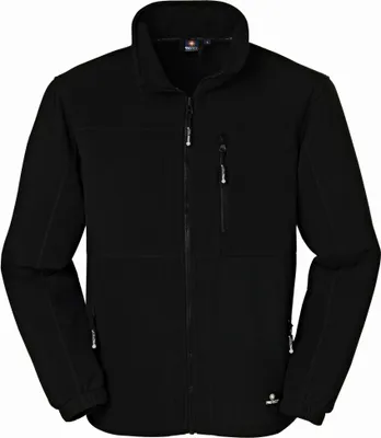 A black fleece jacket shown front-on against a white background.
