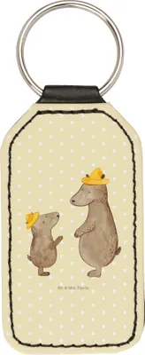 Produktbild von Mr. & Mrs. Panda schlüssel anhänger Bären mit Hut - Gelb Pastell - Geschenk, Taschenanhänger, Vatertag, Familie, für, Schlüsselanhänger, Spruch, Mama, Vater, kunstleder