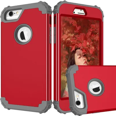 Produktbild von iPhone 6s Hülle, LaimTop Heavy Duty 3 in 1 Hybrid Hart PC Flexibel TPU Silikon Stossfest Kratzfest Tasche Schutzhülle für iPhone 6 / 6s Rot