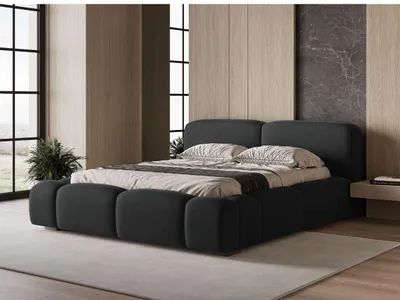 Produktbild von GrainGold Polsterbett Aubi 160x200 cm - Bett 160x200, Polsterbett mit Bettkasten & Lattenrost - Bett mit Velvet-Stoff - Schwarz