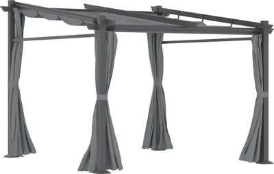 Produktbild von Pergola, inklusive Befestigungsmaterial, ausziehbares Dach, 2.,97 m x 2,95 m x 2,3 m, Dunkelgrau