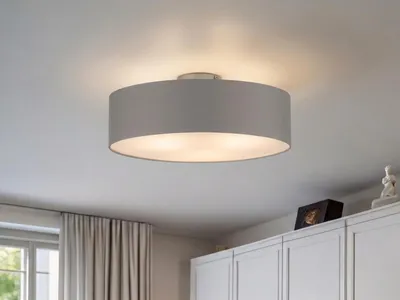 Produktbild von Deckenleuchte mit Stoff Lampenschirm Grau 60cm - Textil Deckenlampe Stoffschirm