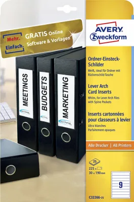 Produktbild von AVERY Zweckform Ordnerrücken Einsteckschilder 30 x 190 mm weiß 225 Stück