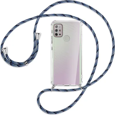 Produktbild von Handykette Backcover-Schutzhülle mit Band (Metall silberfarben) für Motorola Moto G10 (Power), G20, G30 - Blautöne