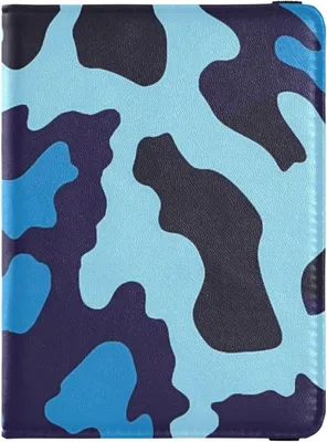 Immagine prodotto di Portafoglio da viaggio in pelle blu polvere con motivo leopardato, adatto sia per uomo che per donna, con custodia per passaporto e scomparto per certificati vaccinali, organizer per documenti da viaggio, impermeabile