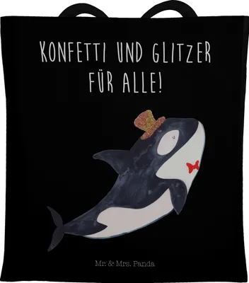 Produktbild von Mr. & Mrs. Panda Beutel Orca Zylinder - Schwarz - Geschenk, Geburtstag, Meer, Einkaufstüte, Narwal, Feier, Shopping Tasche, Fest, dokumententasche, Glückwunsch, Konfetti