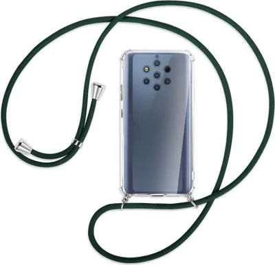 Produktbild von Handykette Backcover-Schutzhülle mit Band (Metall silberfarben) für Nokia 9 PureView - dunkelgrün