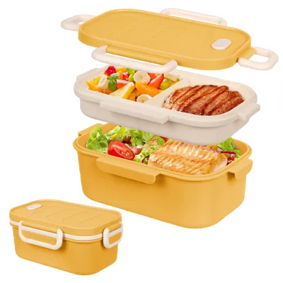 Imagen del producto de Lonchera Bento de 2 compartimentos, 1800 ml, a prueba de fugas, ideal para el trabajo y la escuela