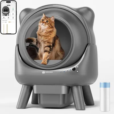 Image de Litière autonettoyante pour chats - Toilette automatique pour chats X1 - Contrôle via application - Grande capacité de 60 litres - Bac à déchets de 8 litres - Gris