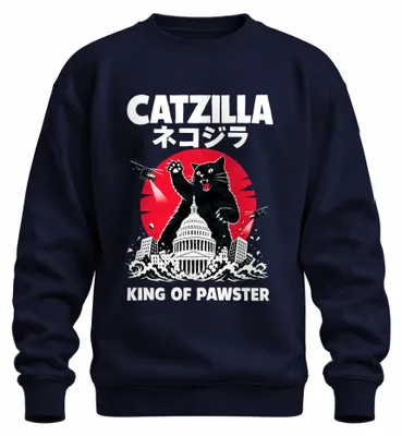 Productafbeelding van Catzilla, Koning van Pawster, Japan, Kaiju, Statement, Zweetshirt, Pullover, Marineblauw, XXL