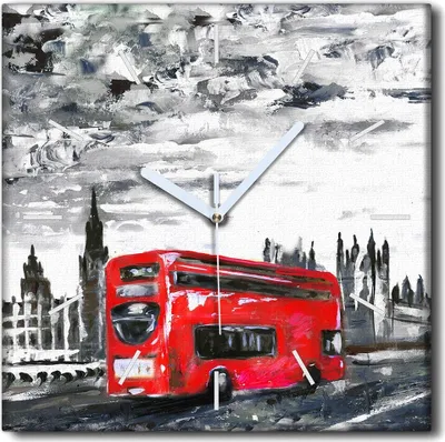 Produktbild von Coloray Uhr auf Leinwand 30x30 cm Wand Uhr Dekoration Wohnzimmer Segeltuch weiße Zeiger -London Bus Big Ben