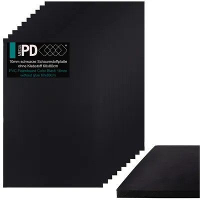 Produktbild von PD Media Foamboard 60x80 cm 10mm Schwarz 10 Stück Leichtschaumplatte PVC Architekturpappe Modellbauplatte