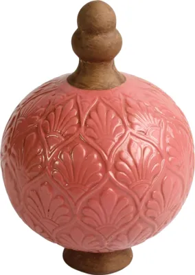 Produktbild von Große Gartenkugel aus Keramik rosa mit Spitze - Rosenkugel für Stab Dekokuge