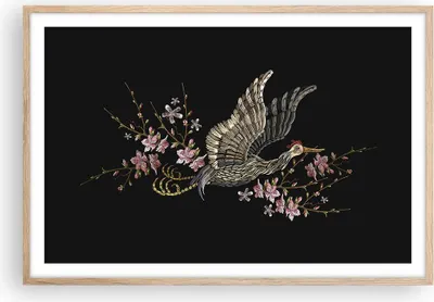 Produktbild von Gerahmtes Poster - Rahmen in heller Eiche - Asiatisch Vogel Blumen - 91,5x61 cm - Wand Bild - Wanddeko - Wandbilder - Kunstposter - Wandposter - Bilderrahmen - Bilder - Kunstdruck - P2NAA91x61-4614