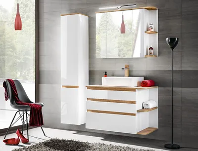 Produktbild von Badmöbel Set 3-tlg Badezimmerset PLATIN Weiss HGL ohne Waschtisch