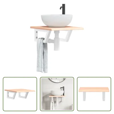 Immagine prodotto di The Living Store Piano lavabo con staffa in acciaio e legno massiccio di rovere