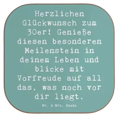 Produktbild von Mr. & Mrs. Panda Untersetzer für Gläser Spruch 30. Geburtstag - Meeresbrise - Geschenk, Quadratischer, Alter, Geburtstagsglückwünsche, gläseruntersetzer, Happy Birthday