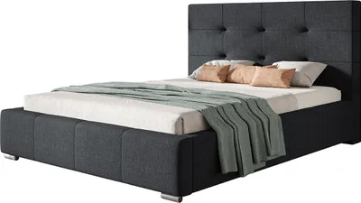 Produktbild von Polsterbett Oslo mit Kopfteil, 200x200 cm, Doppelbett mit Bettkasten und Lattenrost aus Metal, Strukturstoff, Farbe: Dunkelgrau