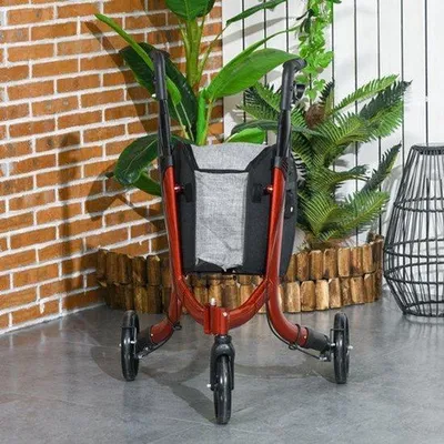 Imagen del producto de Andador de aluminio con asiento, plegable, de 86,5 a 99 cm de altura, ligero, andador rojo con bolsa de transporte