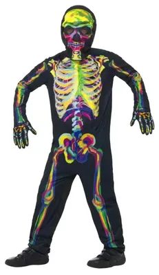 Produktbild von Neon-Skelett Bunt Karneval Faschingskostüm Kinder Kindergröße: 116-128