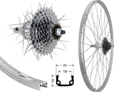Produktbild von AGGRO-X 28 Zoll Alu Hinterrad 19-622 Silber Laufrad V-Brake Felgenbremse inkl. 8 Fach Zahnkranz 24 Gang